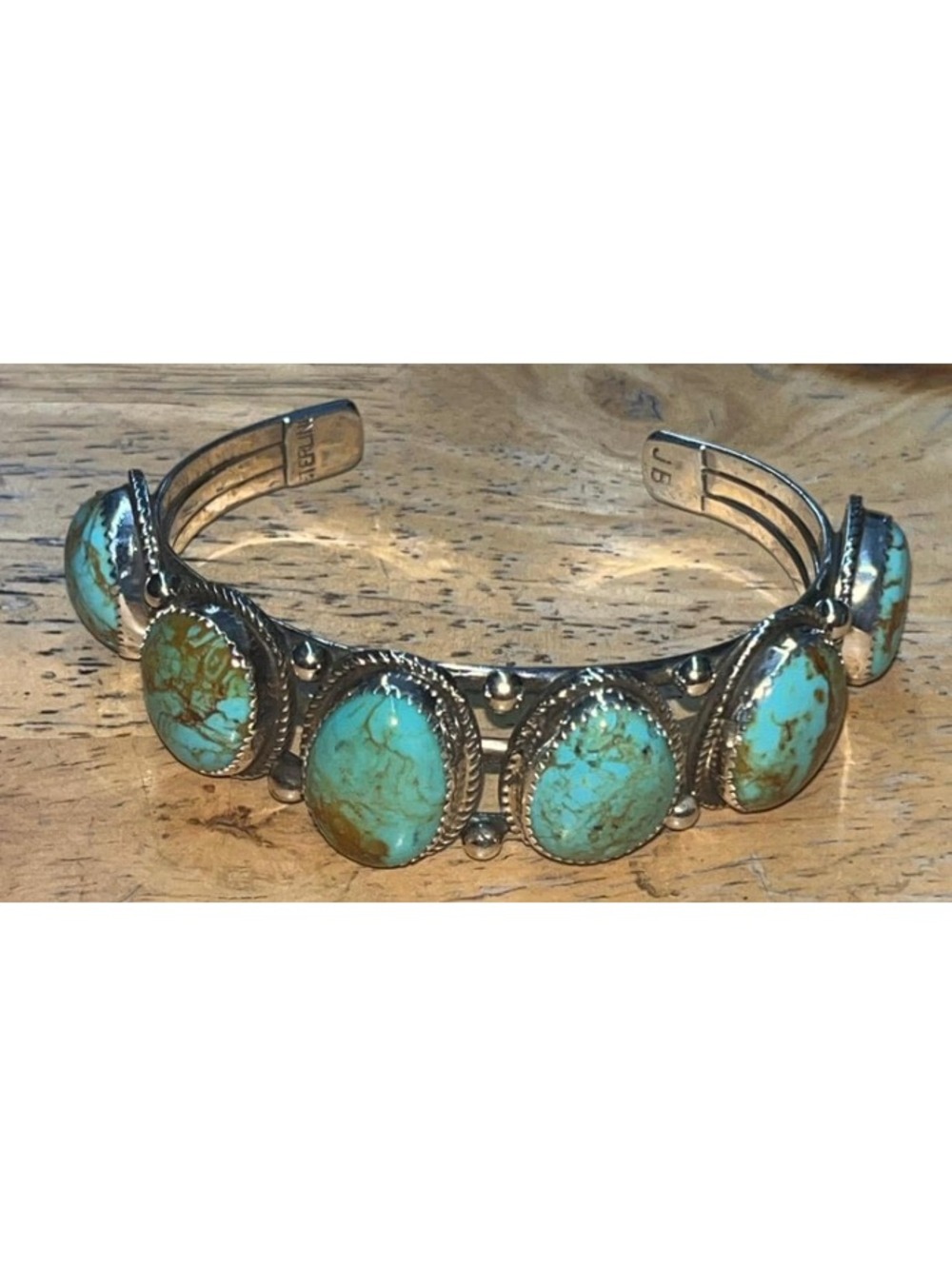 Navajo sterling silver Natural turquoise traditional cuff bracelet -Jolene Begay